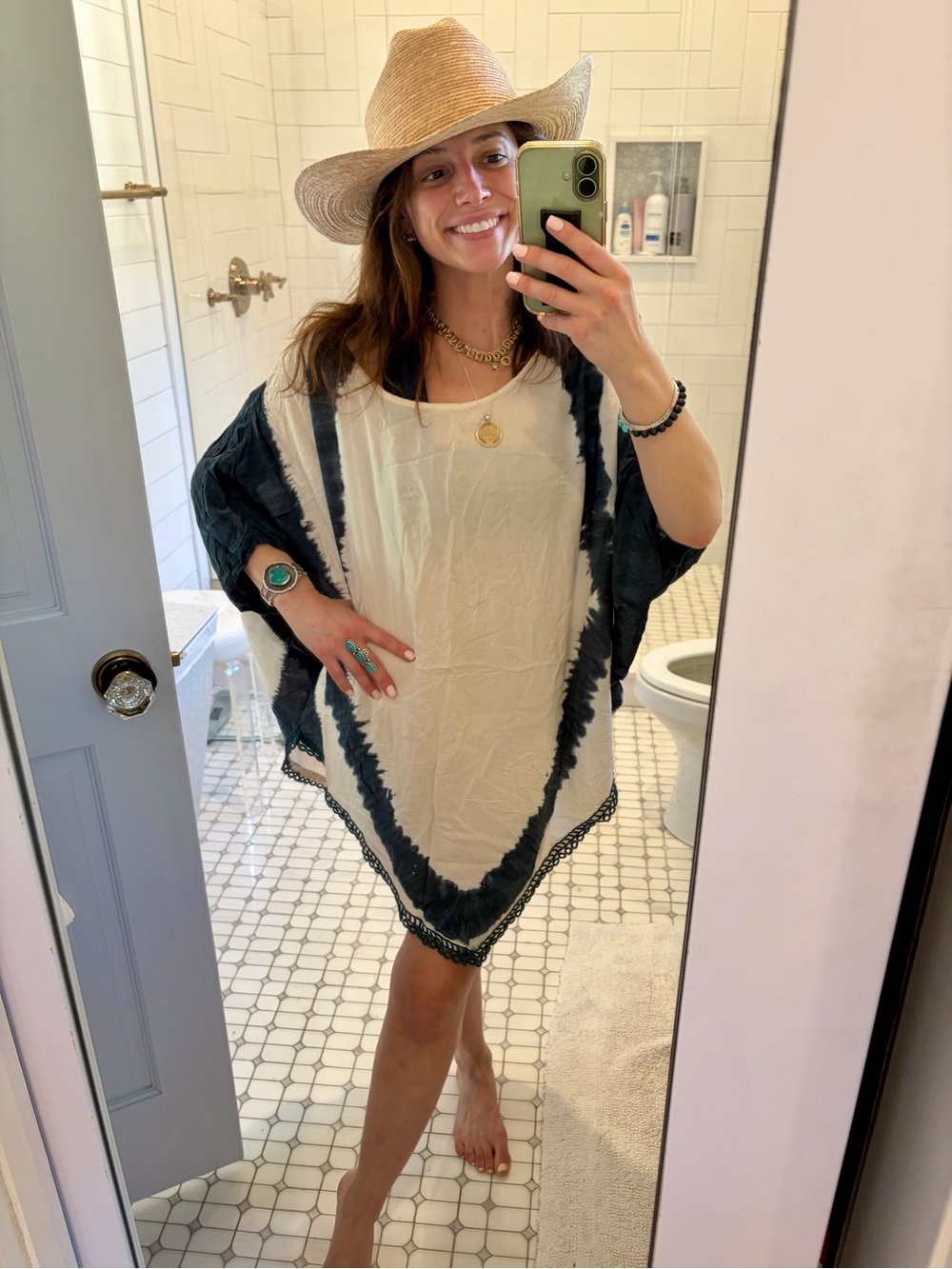 Gypsy 05 Navy Tie Dye Rayon Voile Boho Poncho Cover Up Tunic M